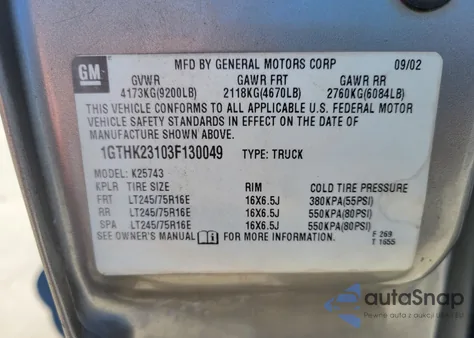 2003 GMC Sierra 2500Hd из США, поврежденный, VIN 1GTHK23103F130049